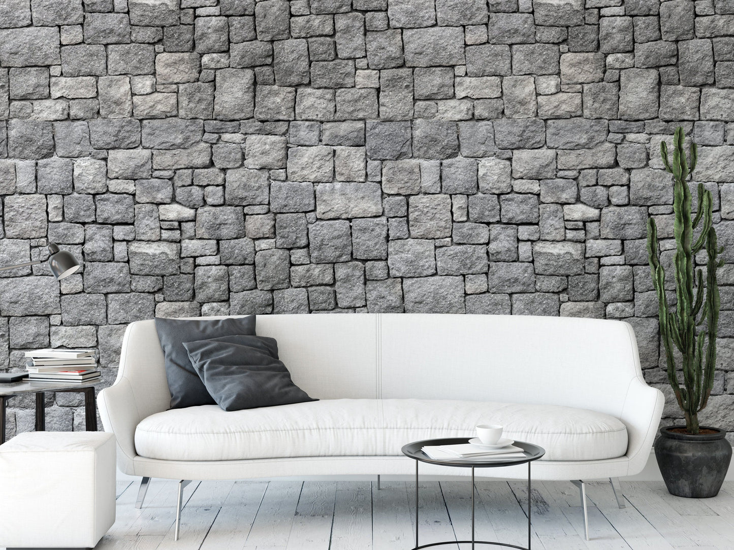 Ancient Stone Wall Peel and Stick Wallpaper | Gray Rocks Mural (MW1532)
