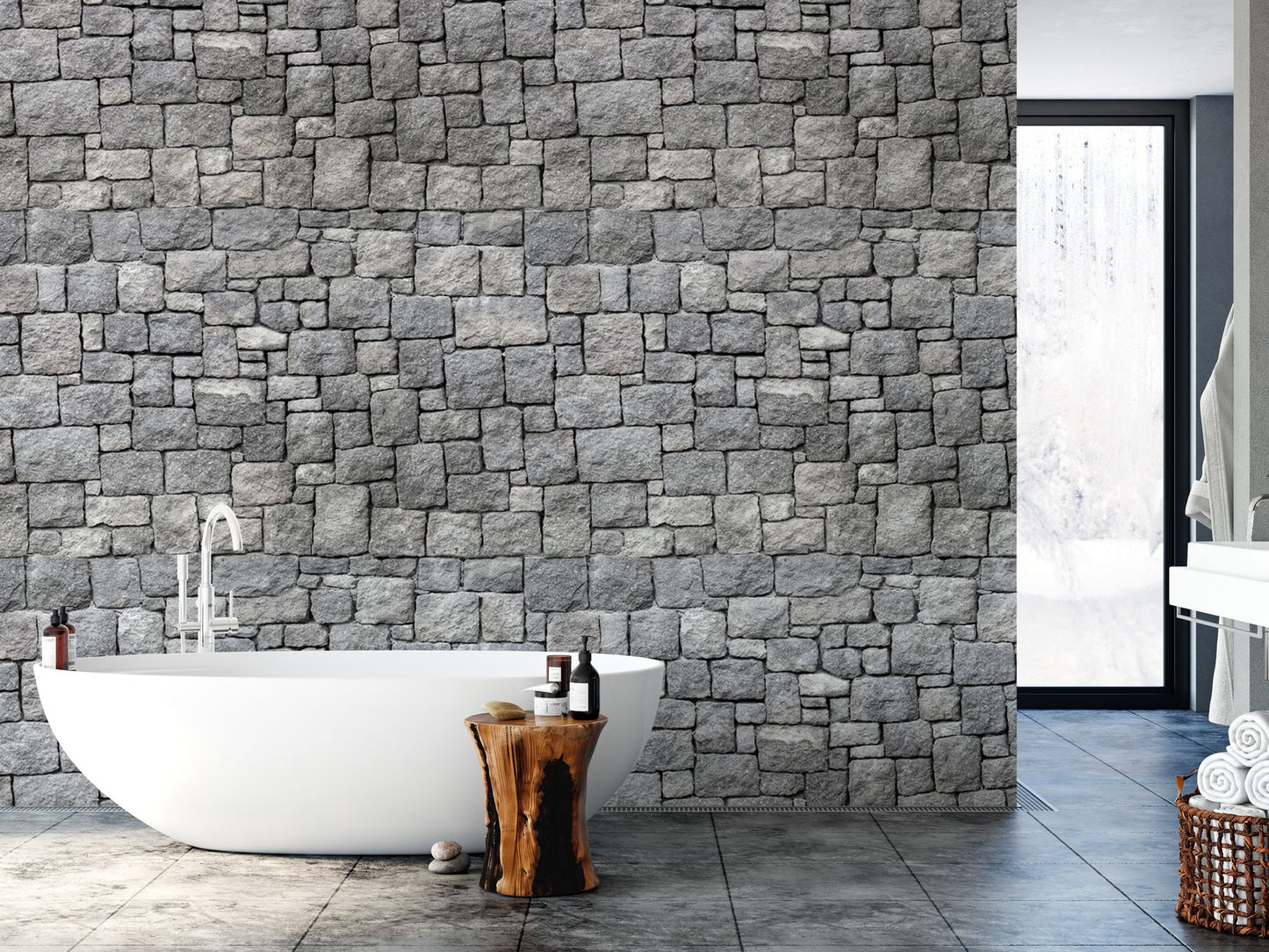Ancient Stone Wall Peel and Stick Wallpaper | Gray Rocks Mural (MW1532)
