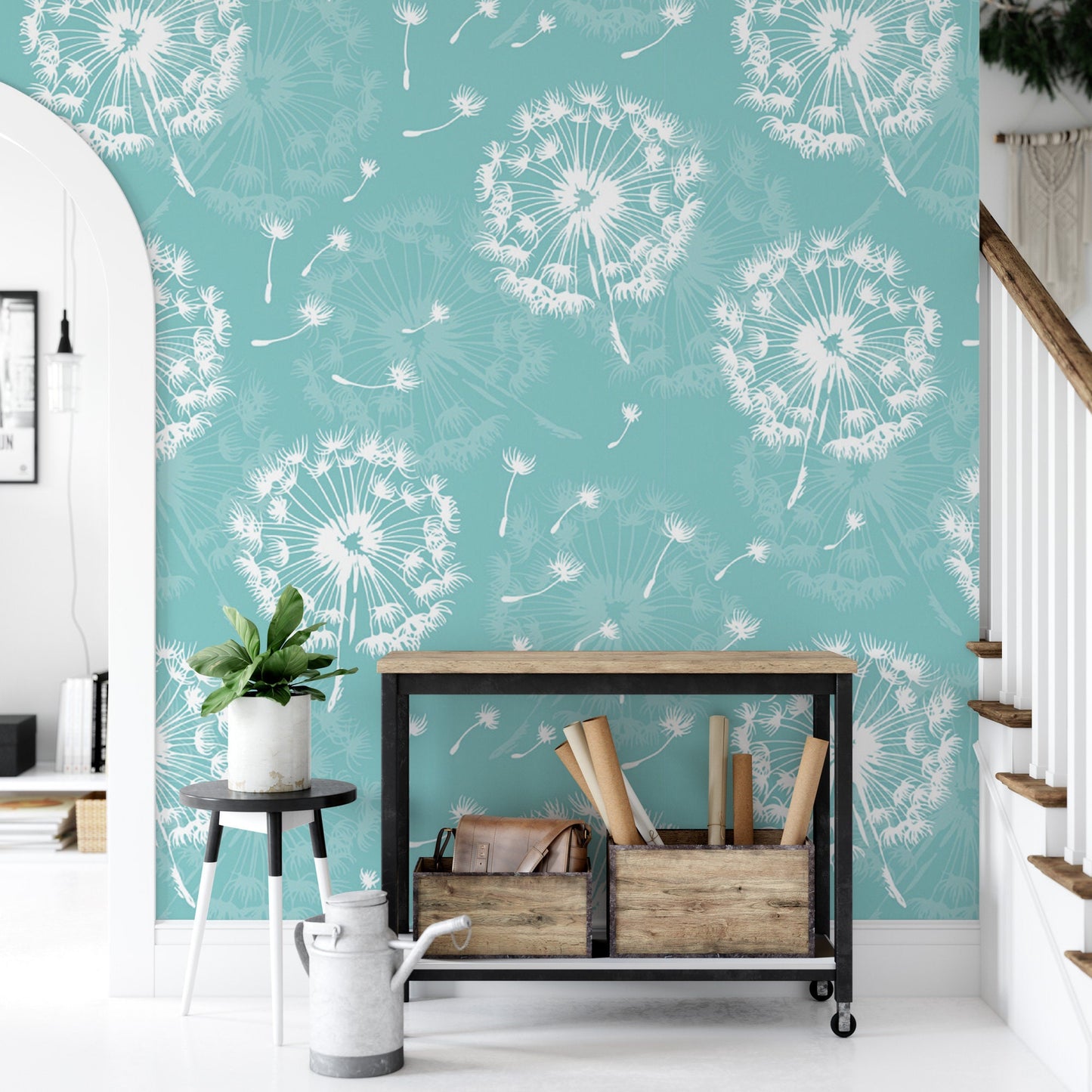 Turquoise Floral Wallpaper | Dainty Dandelions Peel and Stick Mural (MW1693)