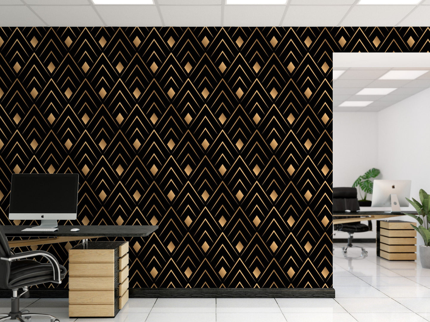 Art Deco Wallpaper | Black Gold Peel and Stick Wall Mural (MW1757)