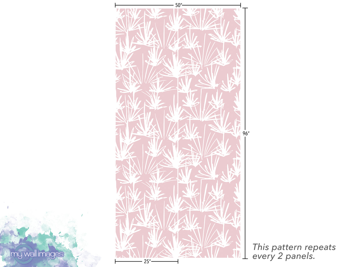 a repeating pattern of white leaves or branches on a pink background. The pattern repeats every 2 panels, as indicated by the text.