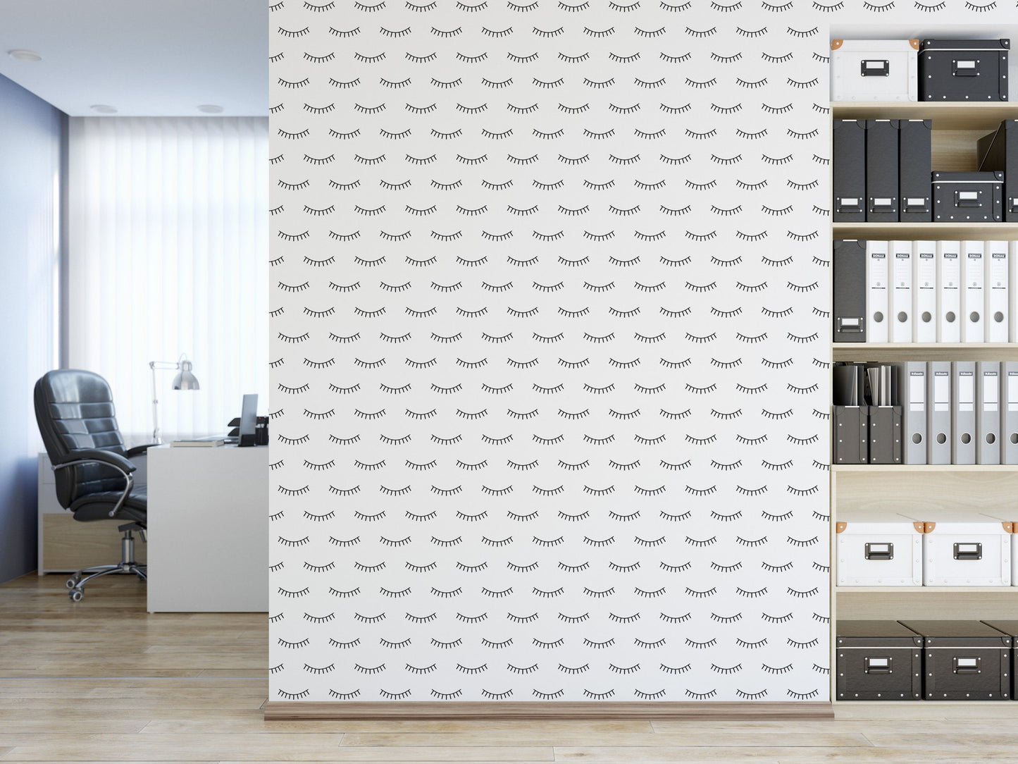 Eyelash Peel and Stick Wallpaper | Minimalist Black White Salon Mural (MW1717)