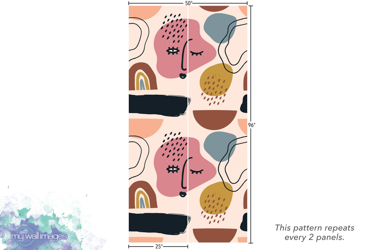 Abstract Artsy Faces Peel and Stick Wallpaper | Pink Modern Mural (MW1491)