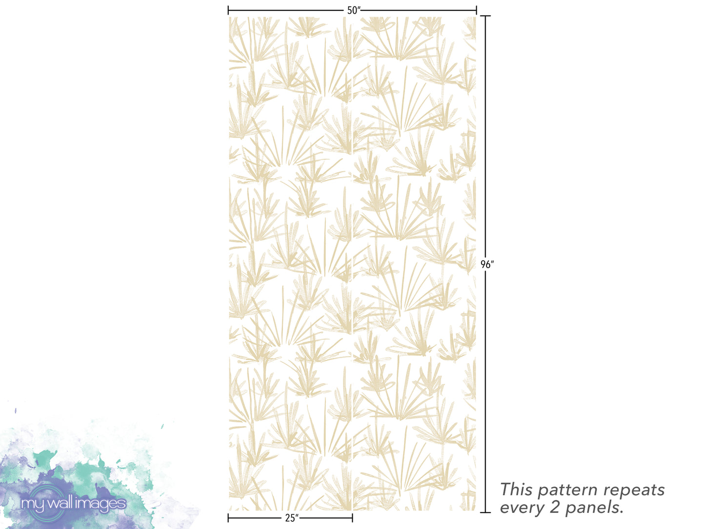 a repeating pattern of stylized leaves or blades, with the pattern repeating every 2 panels. The image is described as a repeating pattern of leaves or blades, and it is shown in a vertical orientation.