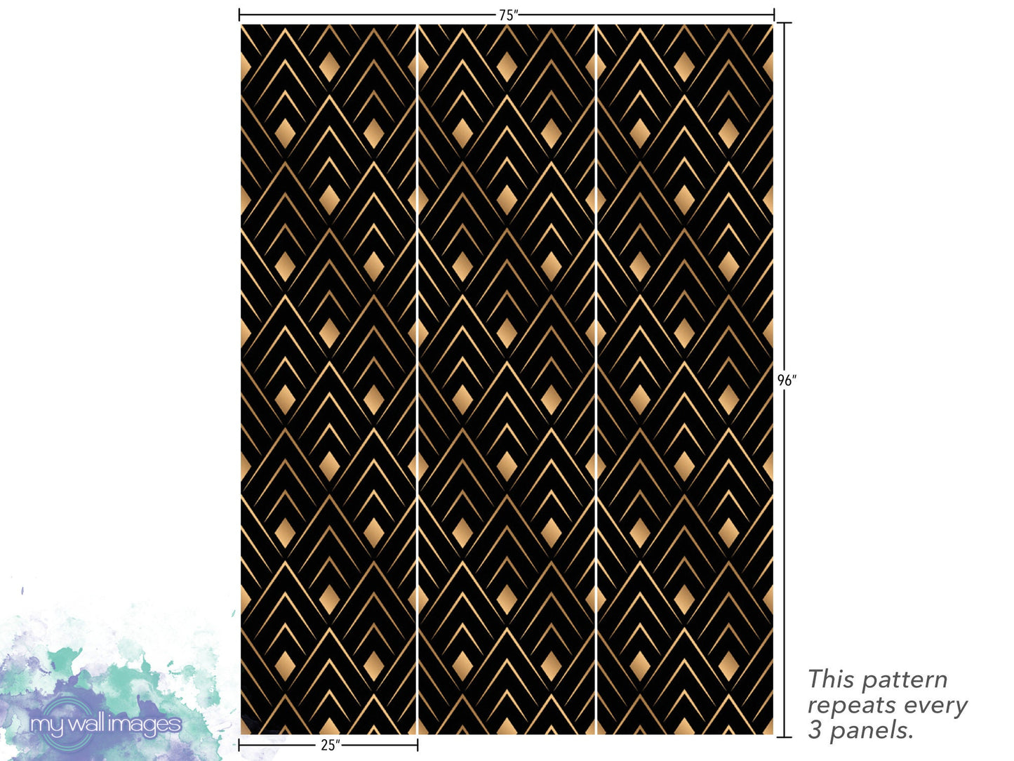 Art Deco Wallpaper | Black Gold Peel and Stick Wall Mural (MW1757)