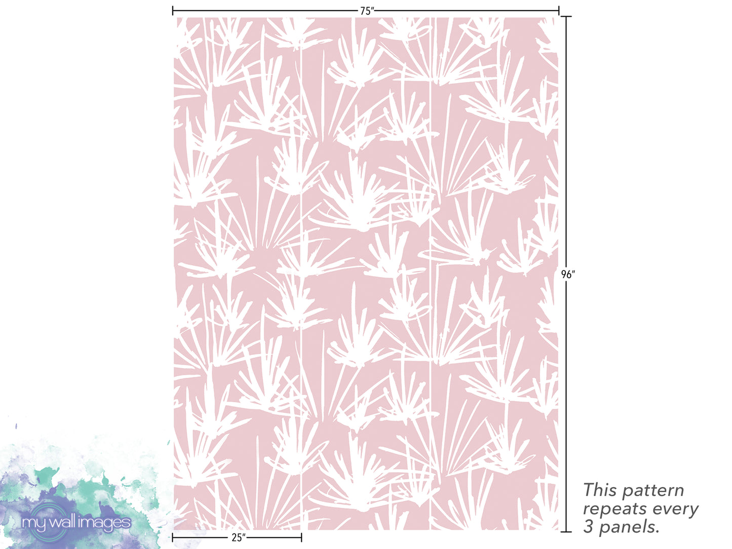 a pink and white wallpaper with a pattern of plants