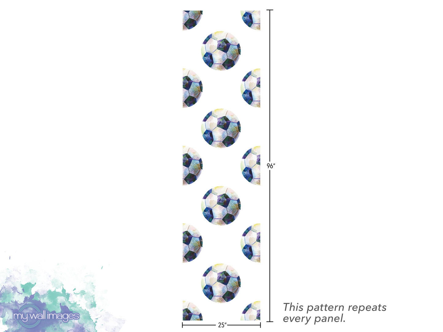 a repeating pattern of soccer balls, with the pattern repeating every panel.