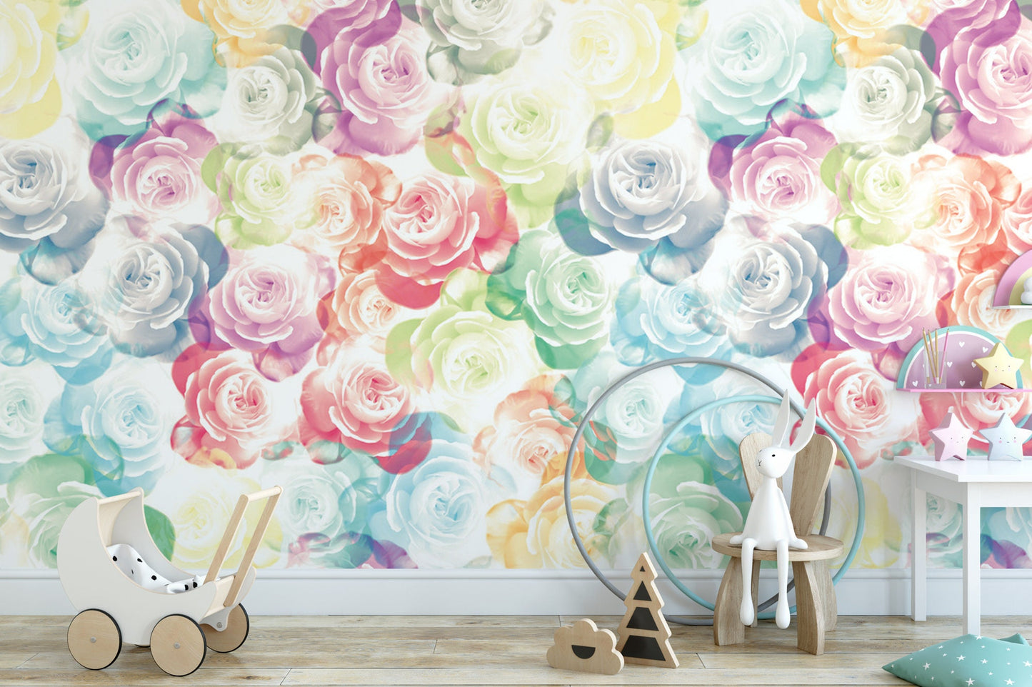 Colorful Abstract Flowers Wallpaper | Peel and Stick Mural | Rainbow Decor (MW1398)