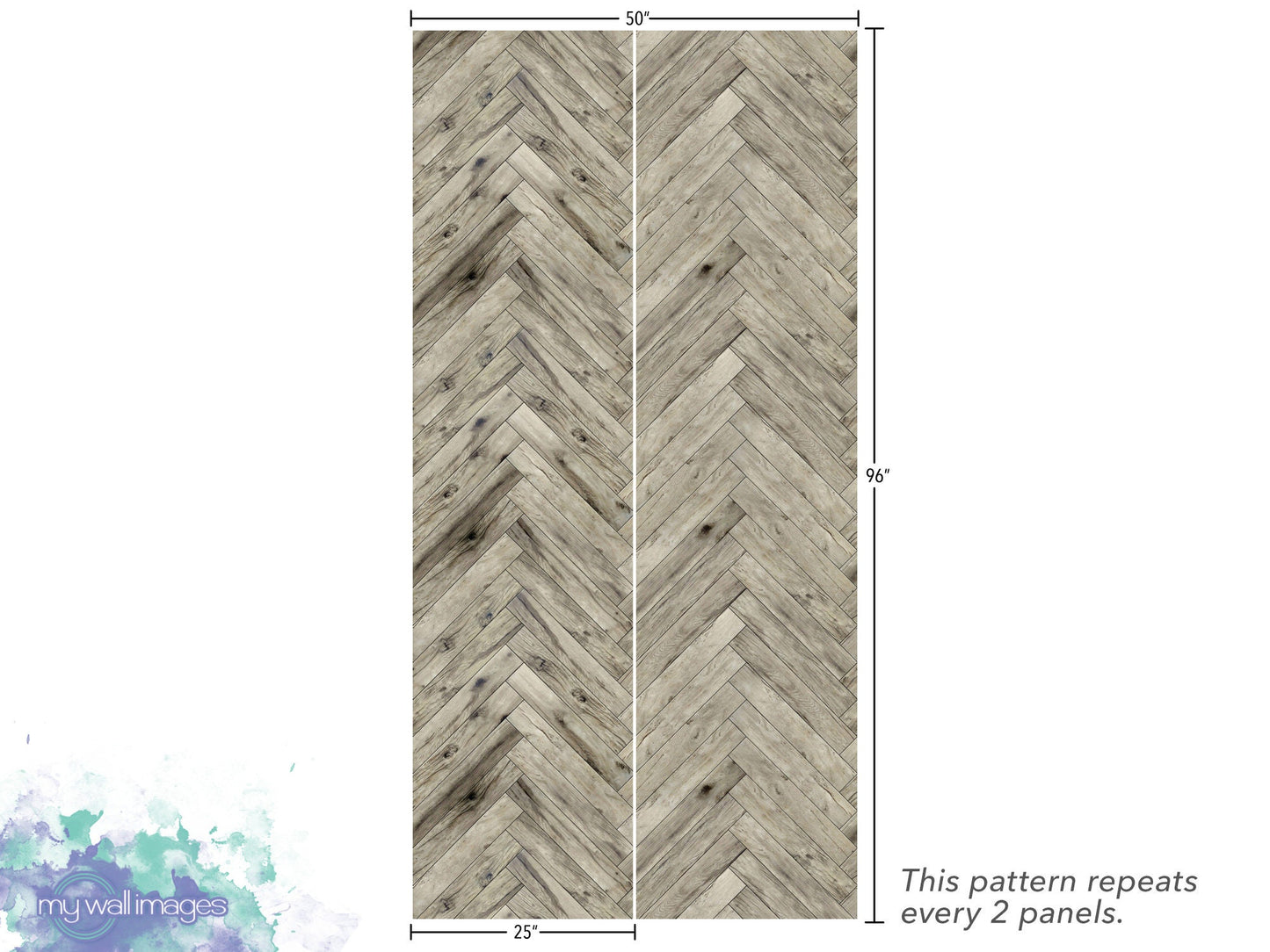 Distressed Wood Mural | Gray Parquet Texture Herringbone Peel and Stick Wallpaper (MW1621)