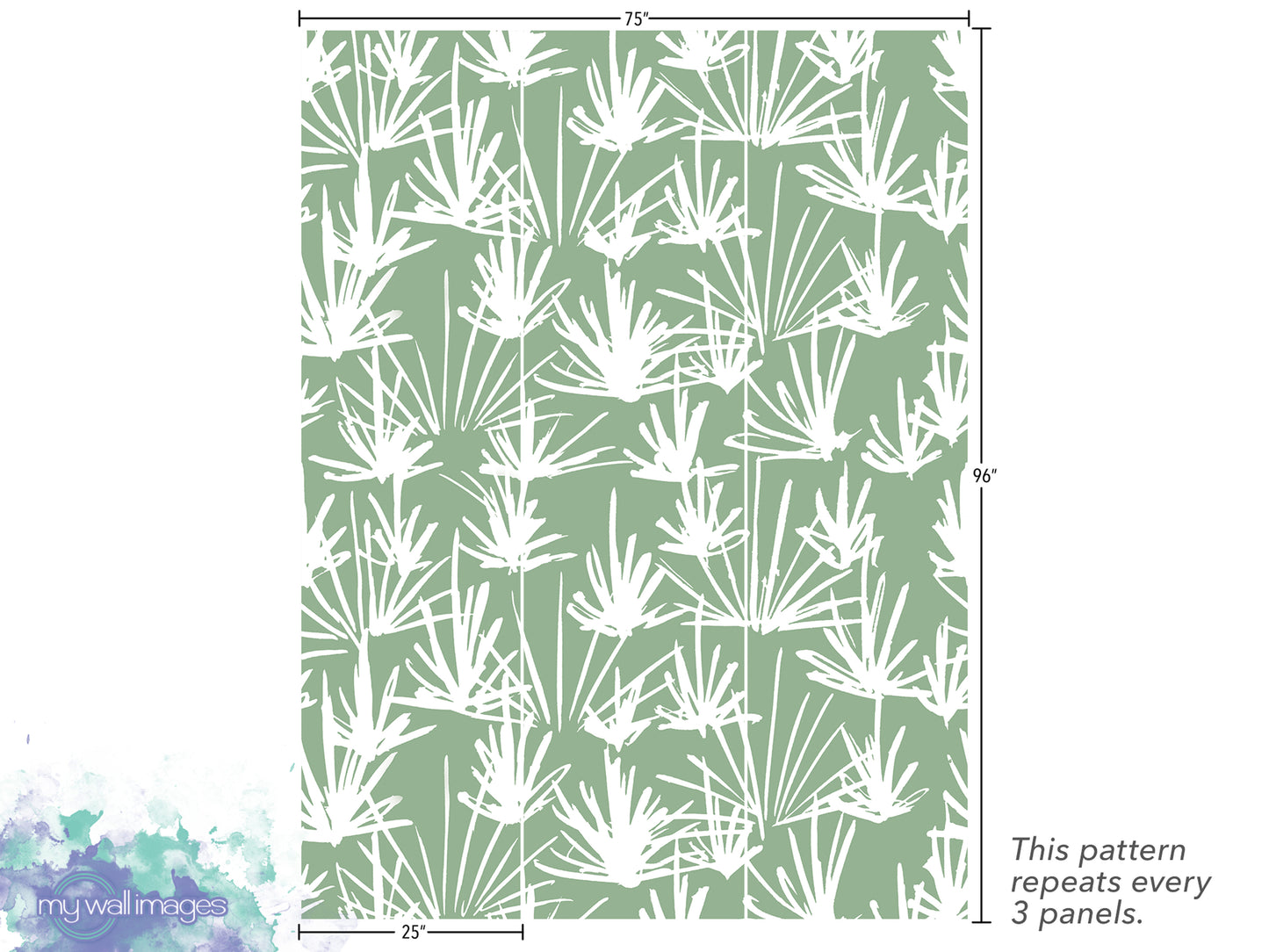 a repeating pattern of white leaves or branches on a green background. The pattern repeats every 3 panels, and the image is described as a collage of multiple images.