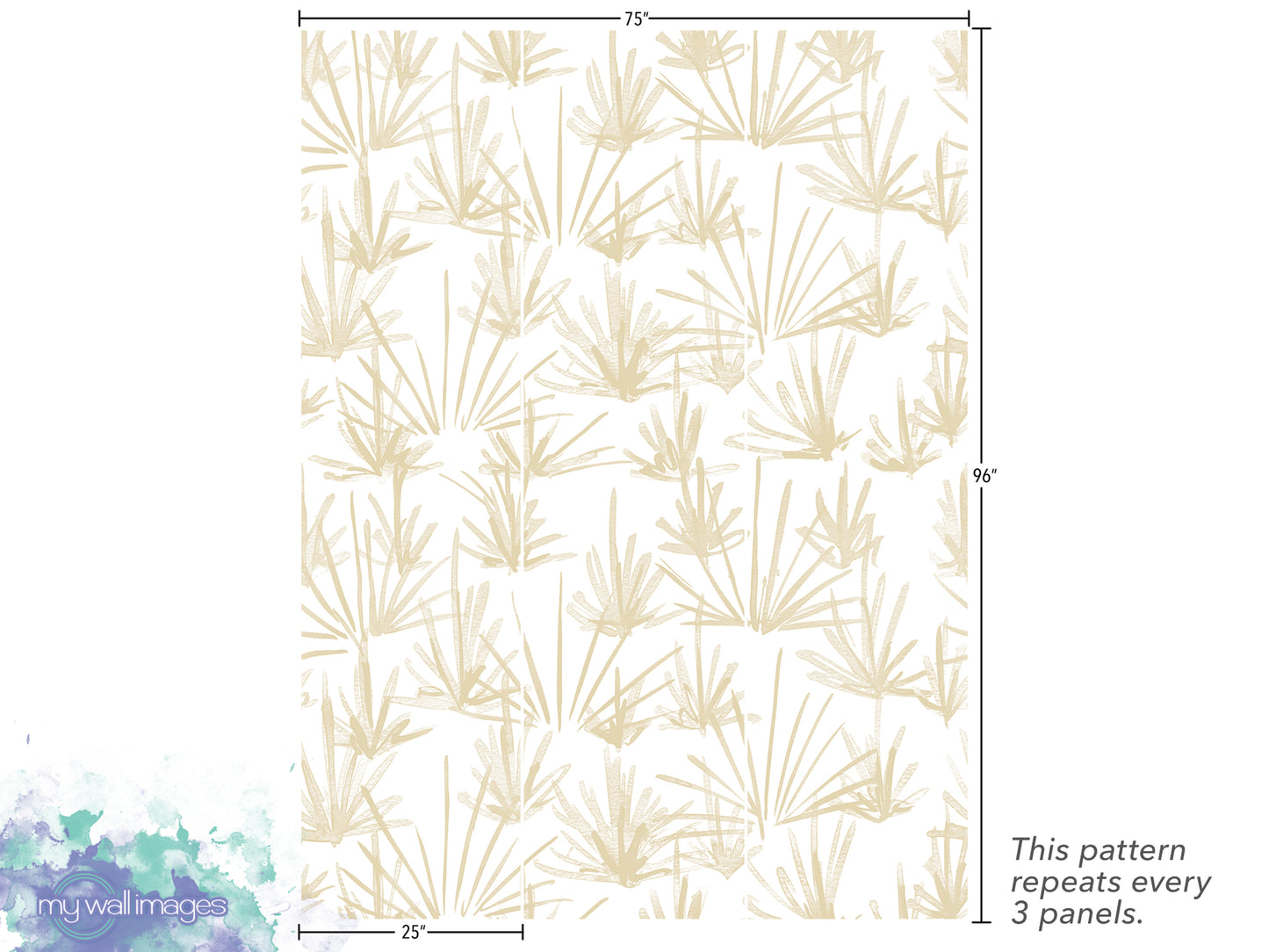 a repeating pattern of stylized leaves or plant-like shapes in a beige color. The pattern repeats every 3 panels, and the image is described as a collage of multiple images.