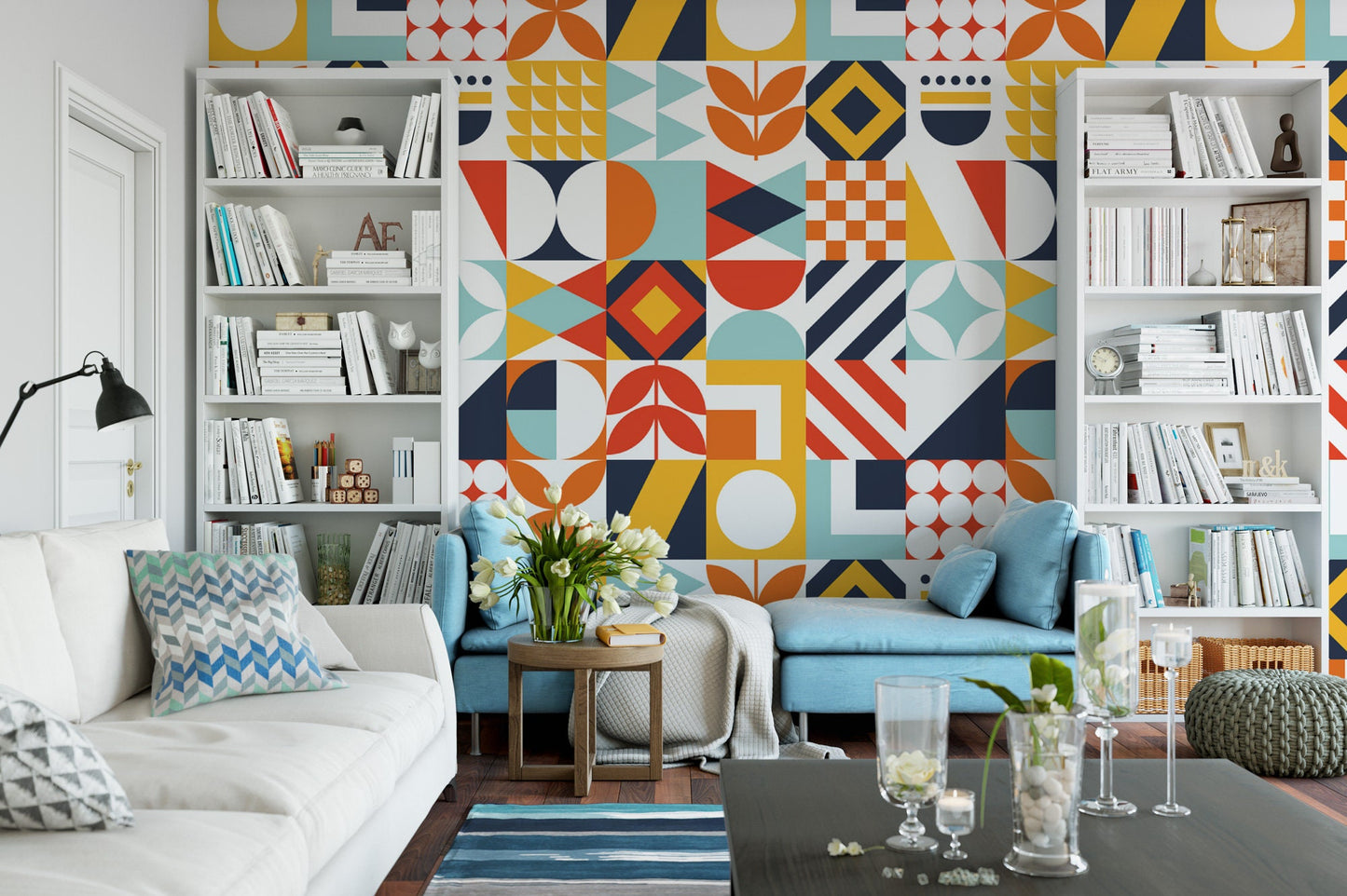 Colorful Fold Art Mural | Scandinavian Geometric Wallpaper (MW1711)