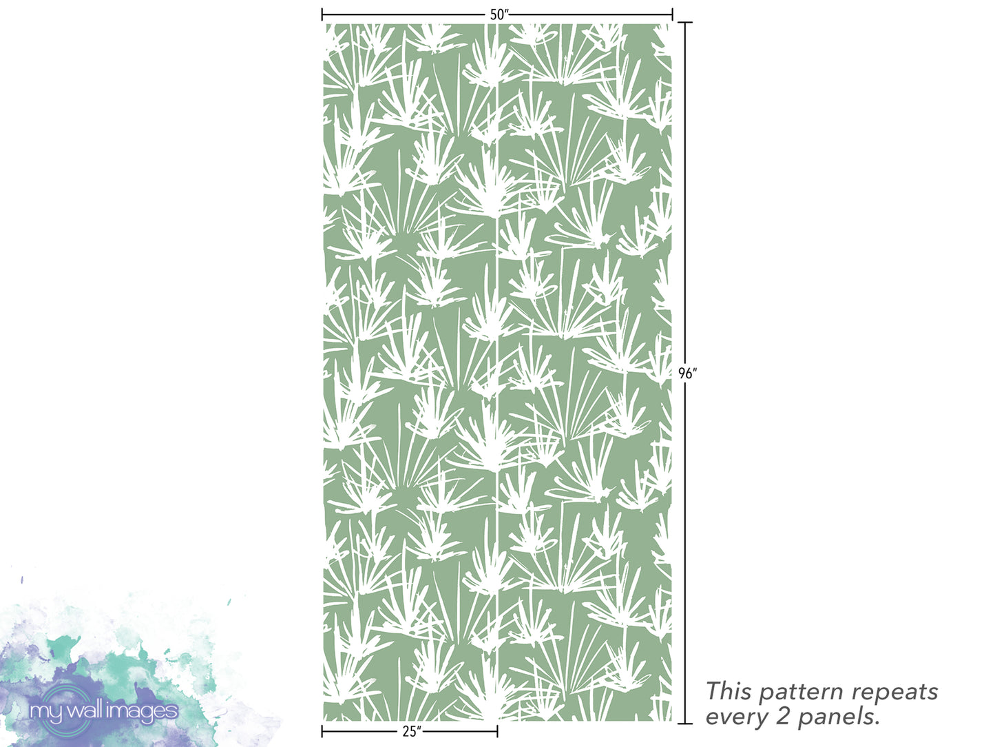 a repeating pattern of white leaves or branches on a green background. The pattern repeats every 2 panels, as indicated by the text.