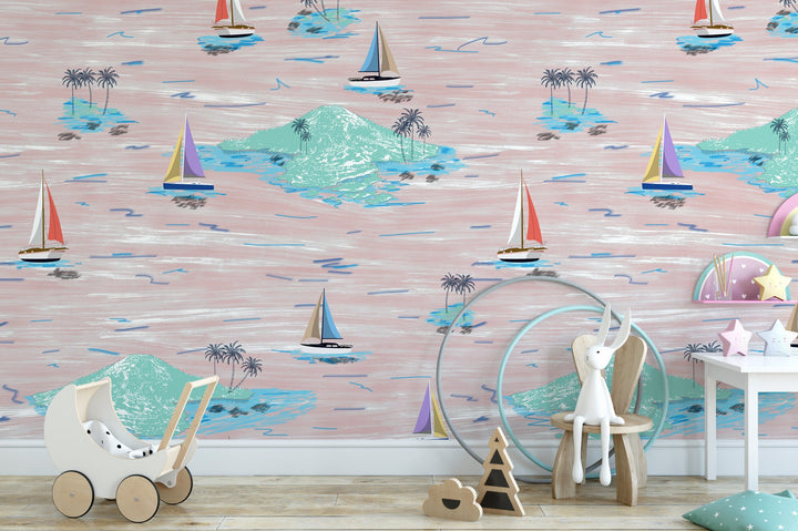 Cute Sailboat & Island Wallpaper MW1096