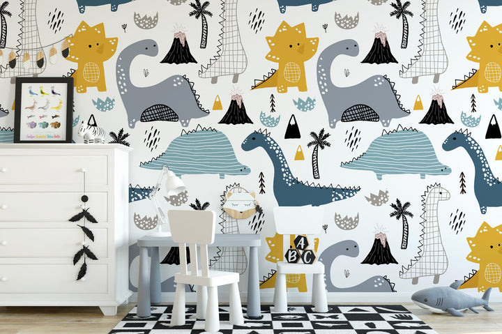 Cute Dinosaurs and Volcanoes Wallpaper MW1130