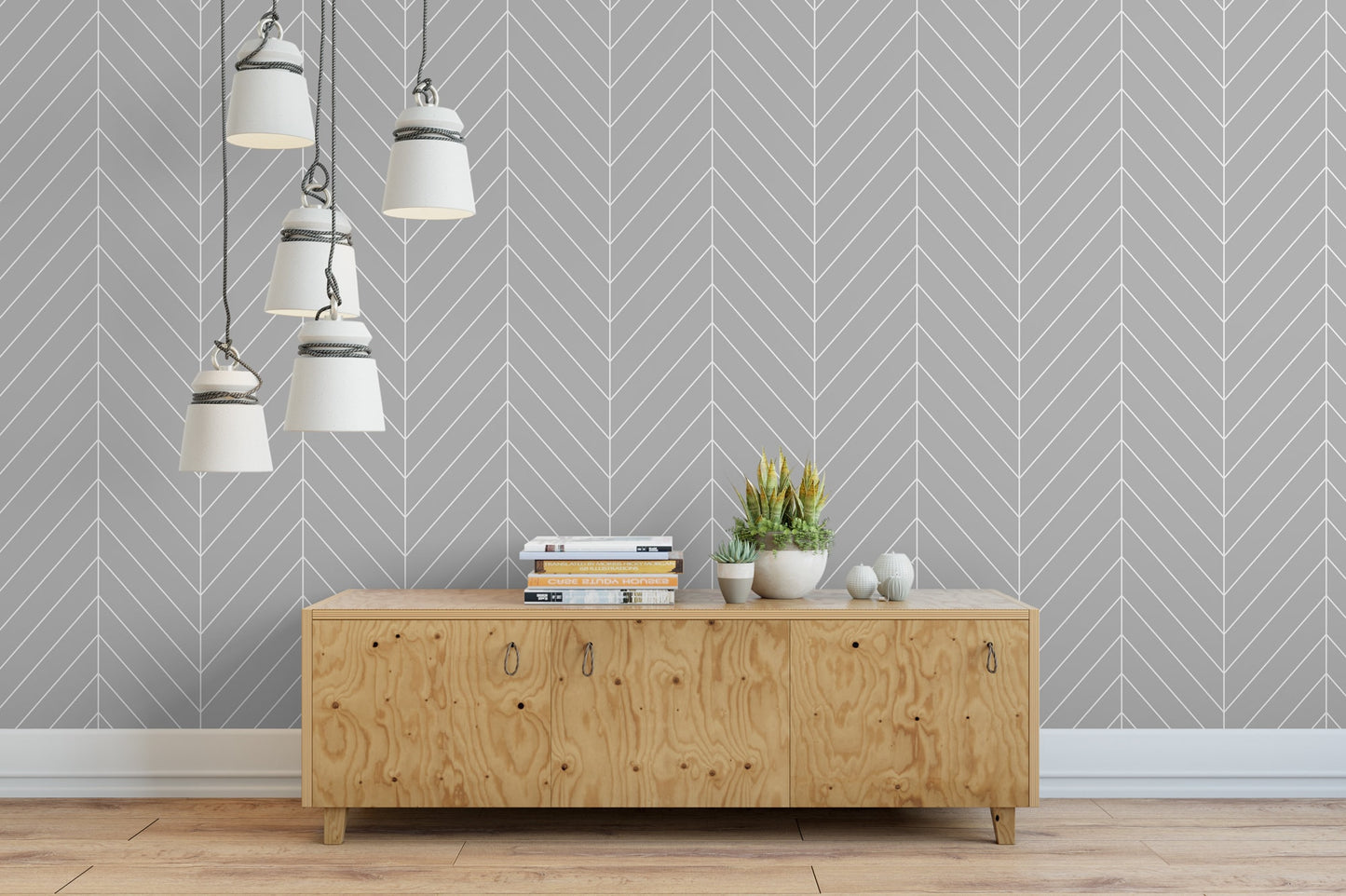 Gray and White Herringbone, Modern Wallpaper MW1208