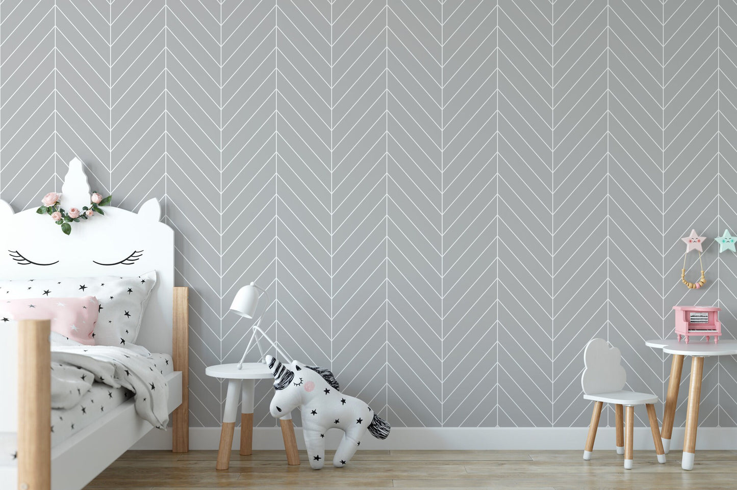 Gray and White Herringbone, Modern Wallpaper MW1208