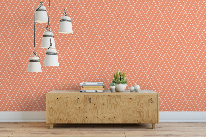 Coral Peach and White Geometric Wallpaper MW1231