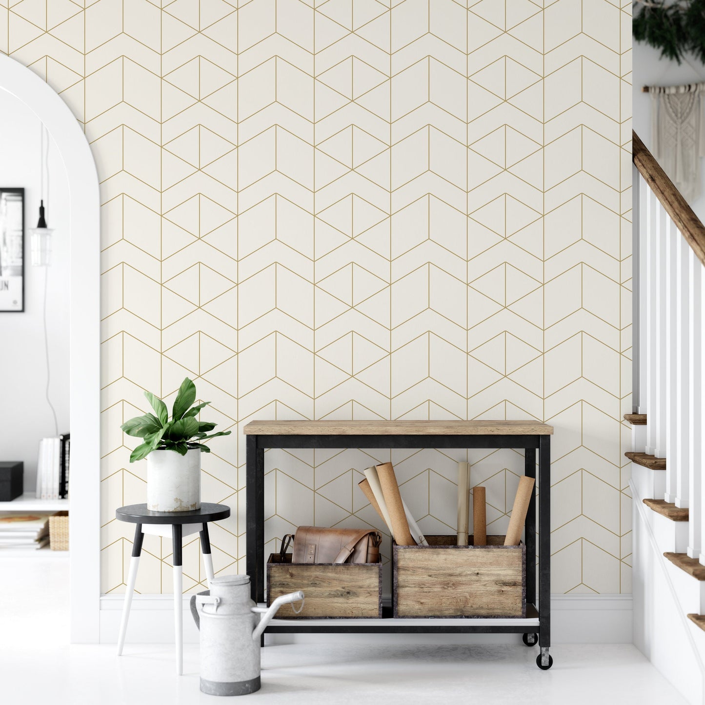 Gold Geometric Lines Wallpaper MW1214