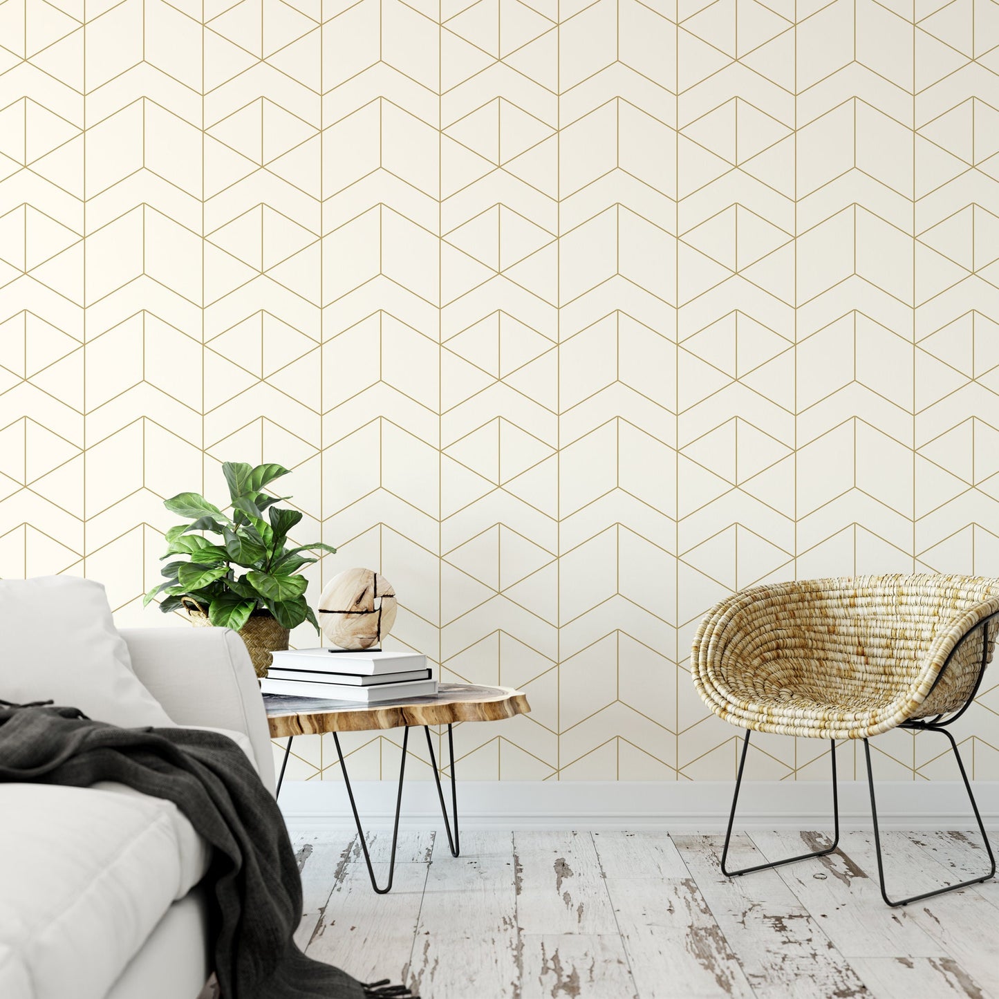 Gold Geometric Lines Wallpaper MW1214