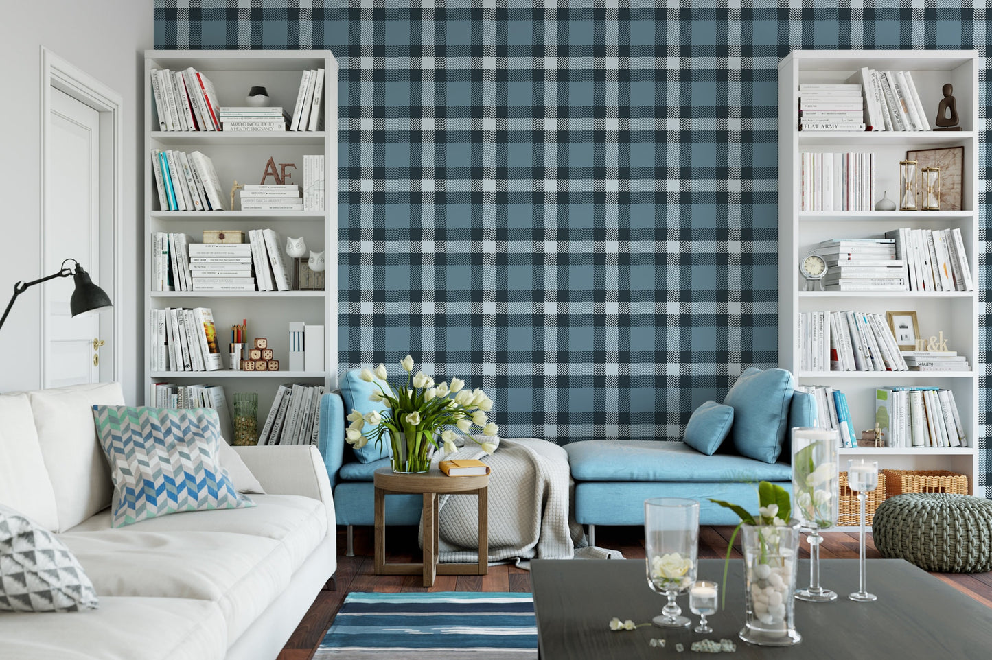 Blue Plaid Wallpaper MW1225