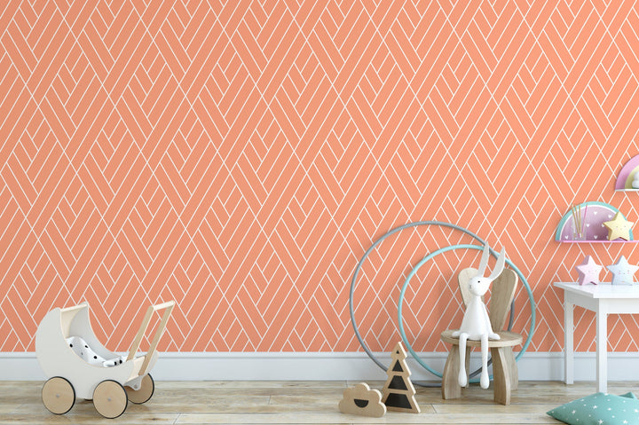 Coral Peach and White Geometric Wallpaper MW1231