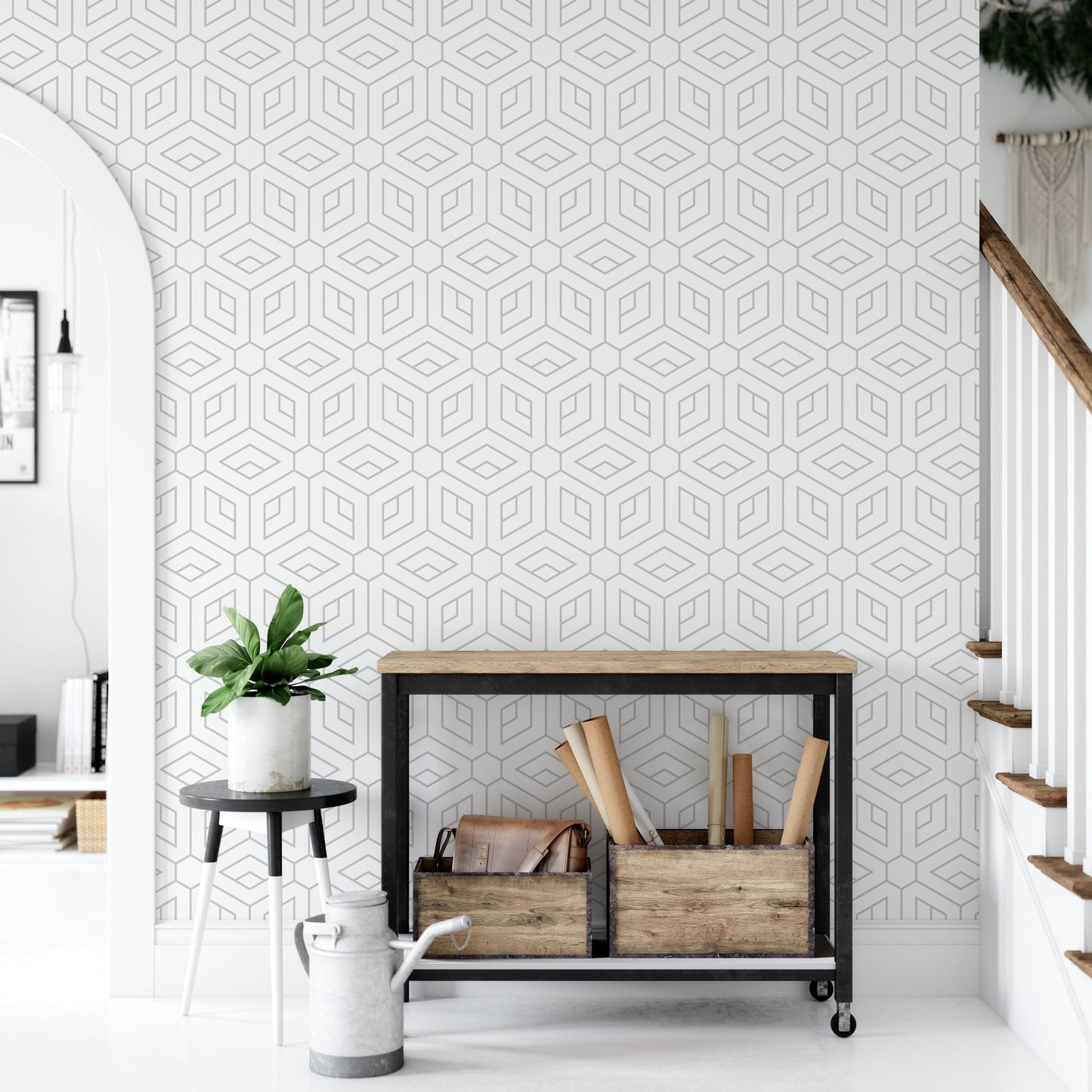 White & Gray Geometric Wallpaper MW1235