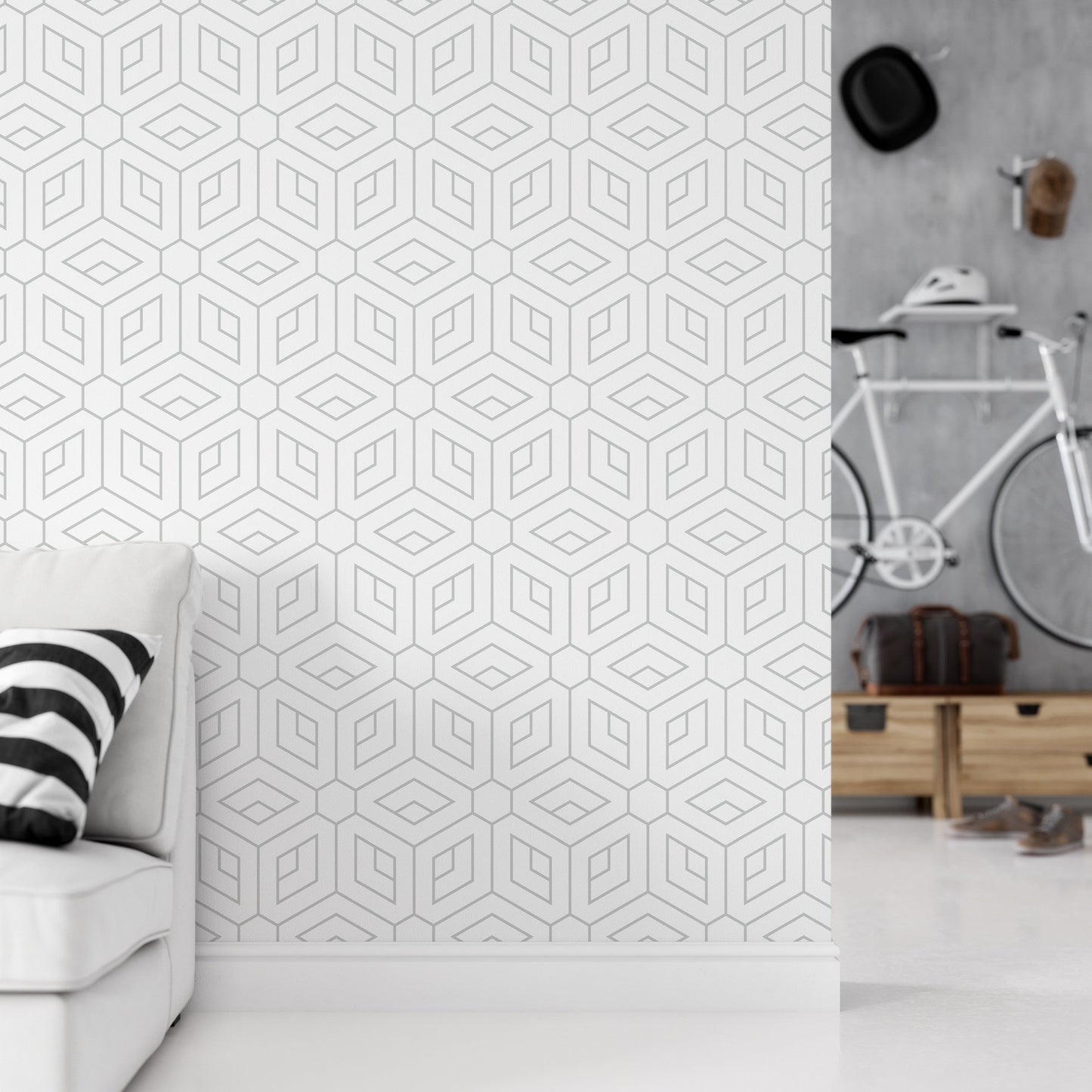 White & Gray Geometric Wallpaper MW1235