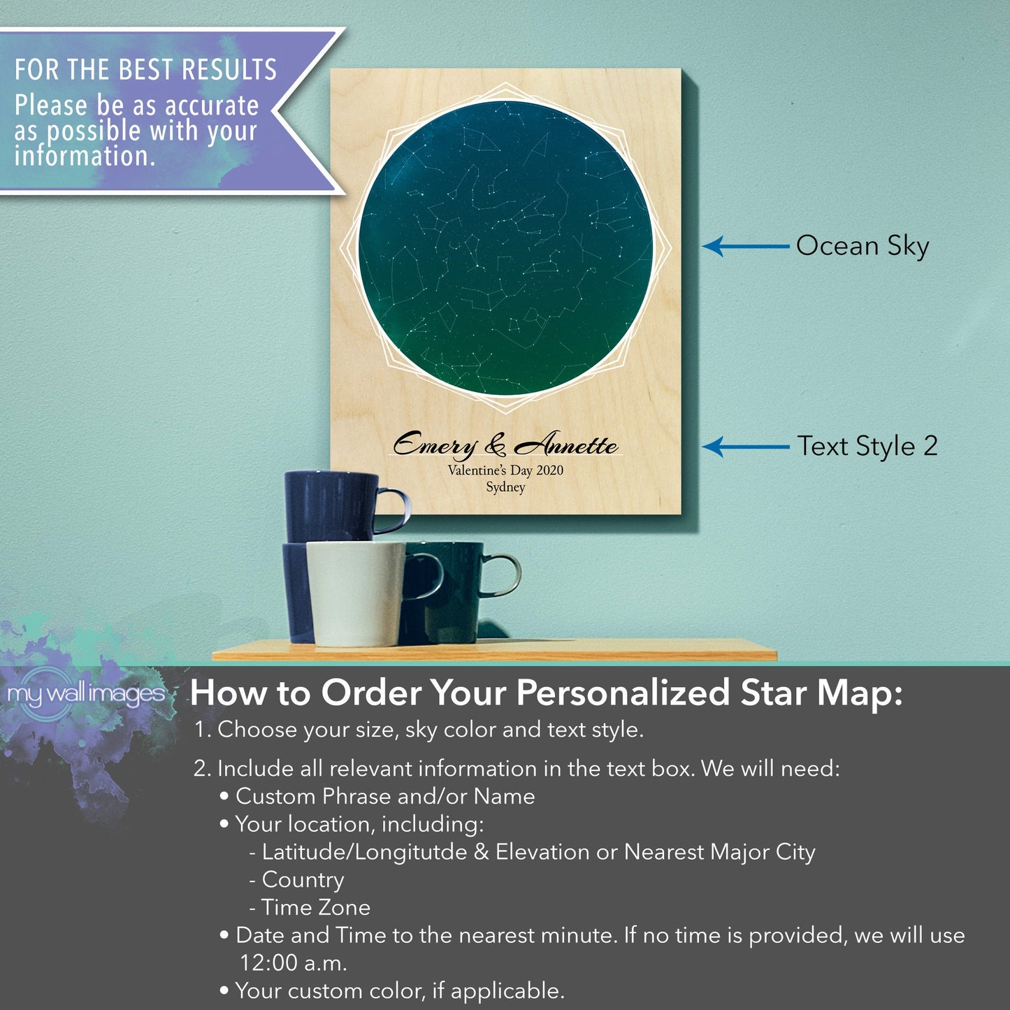 Custom Star Map Wood Print MWW0002