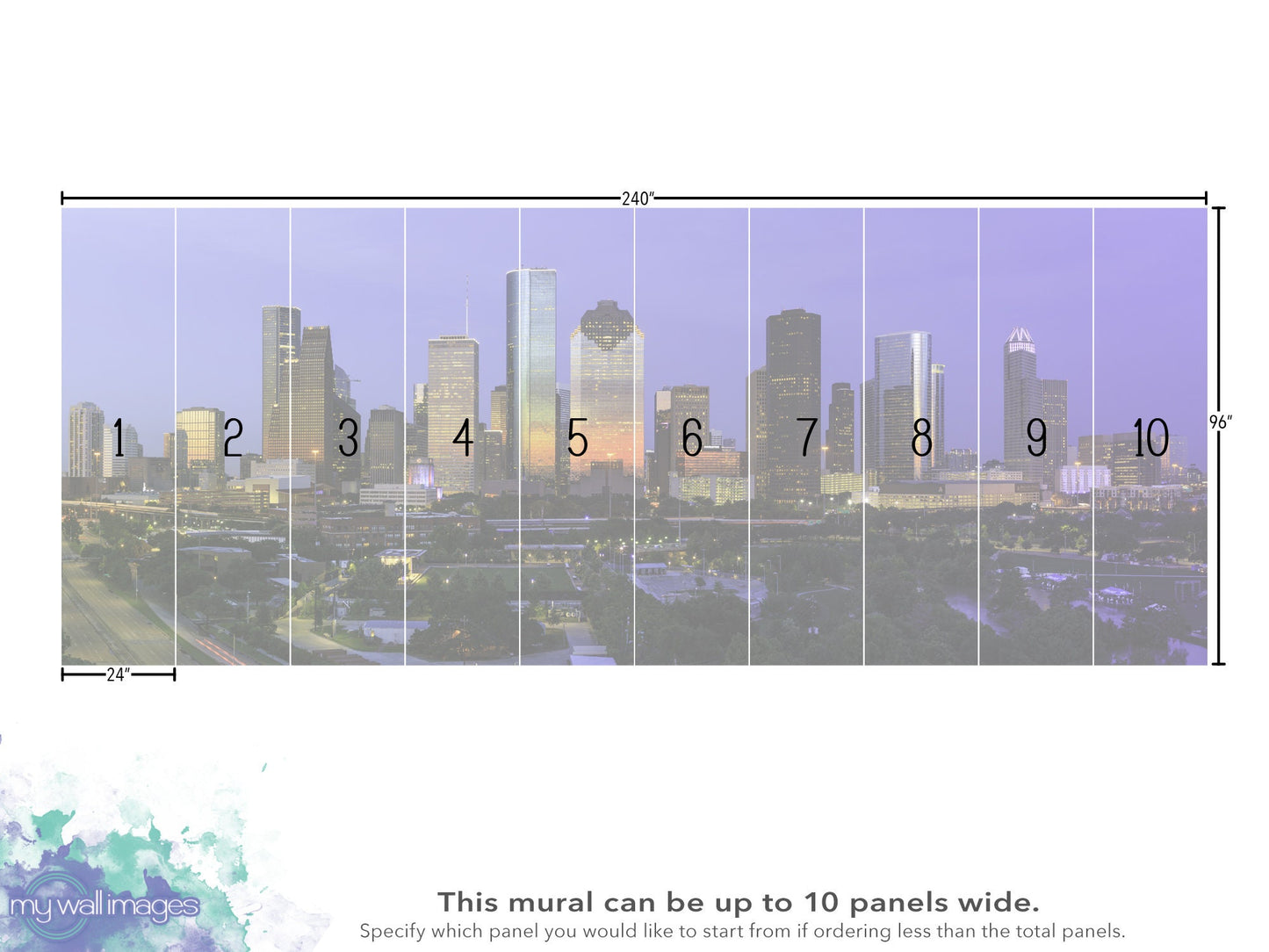 City of Houston Skyline, Houston Cityscape, Houston Sunset, Peel and Stick Wallpaper, Wall Mural, Removable Wallpaper, Accent Wall, MW1186