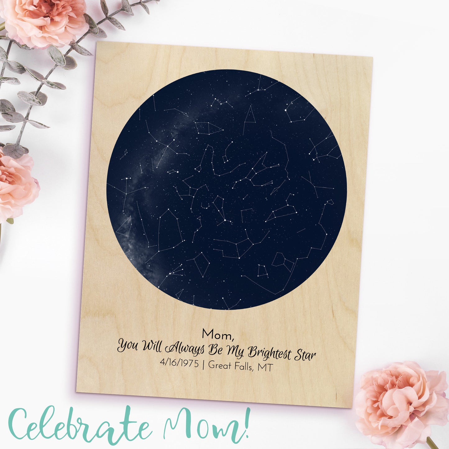 Mother's Gift Custom Star Map Wood Print MWW0003