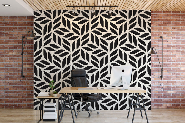 Scandinavian Modern Abstract Black and Cream Wallpaper MW1347