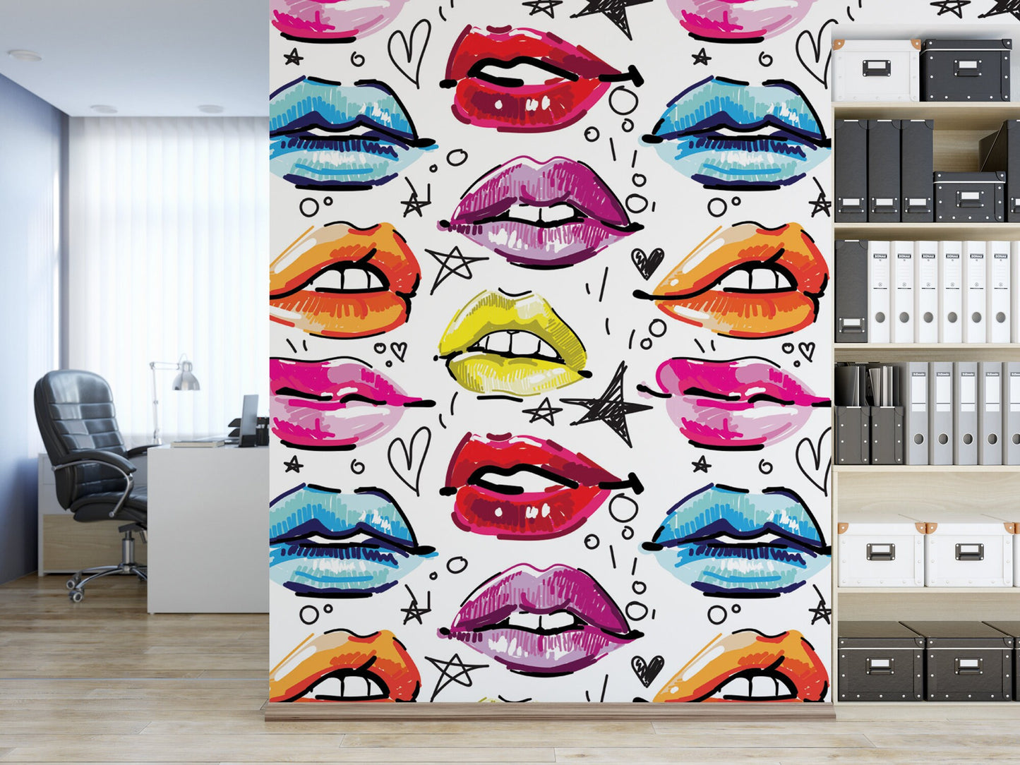 Multicolored Lips on White Wallpaper MW1370