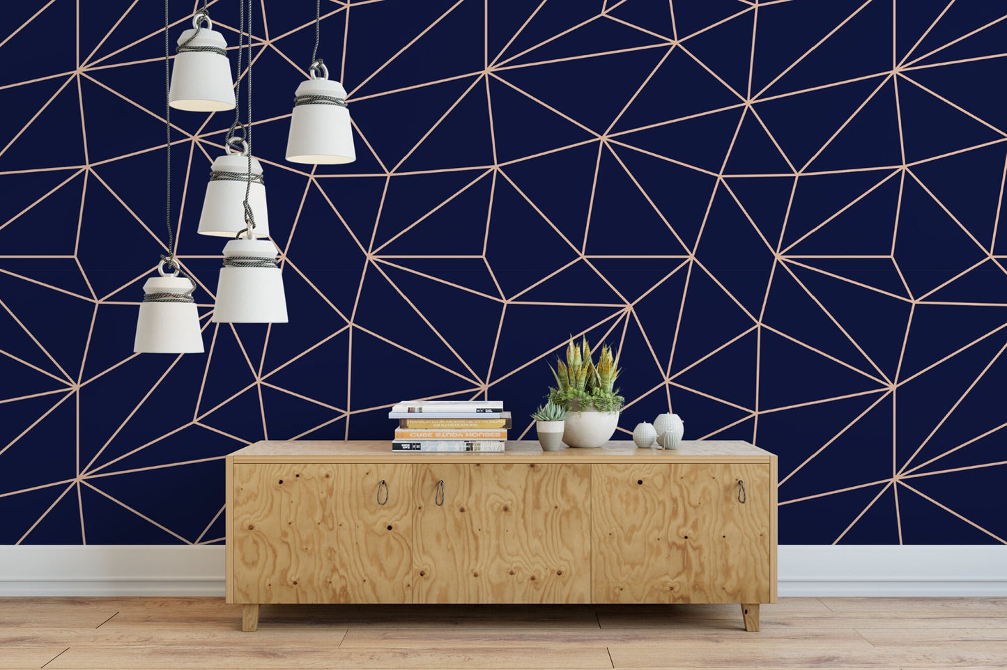 Modern Geometric Lines Navy Wallpaper MW1386