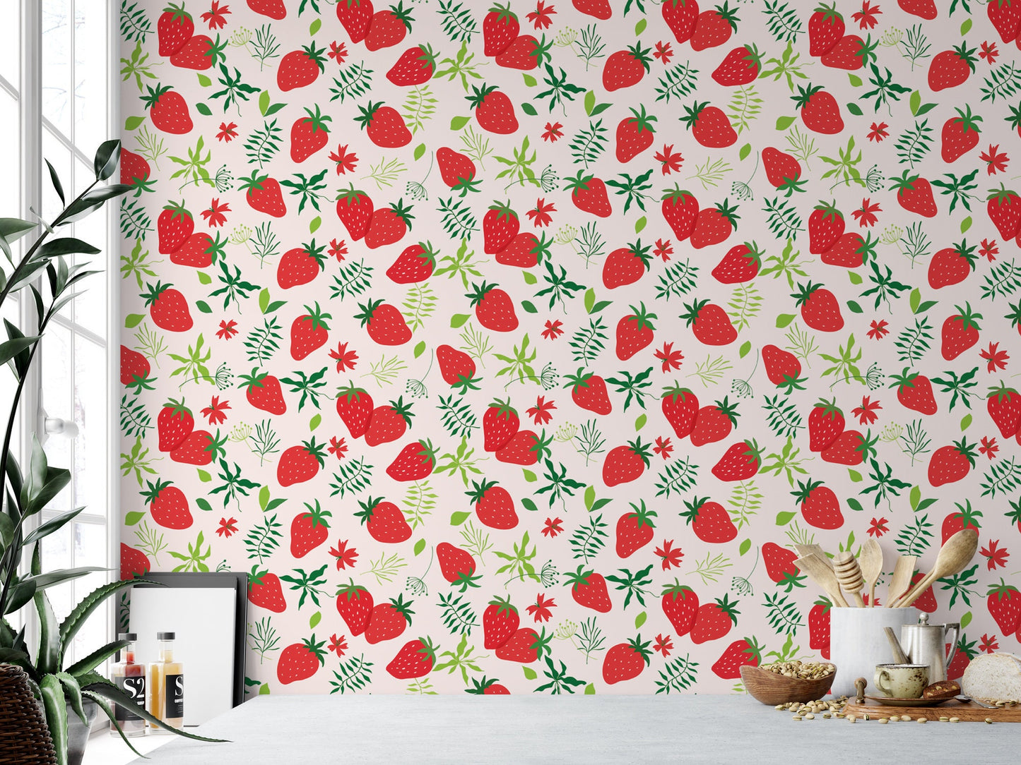 Sweet Red Strawberries and Leaves Wallpaper MW1423