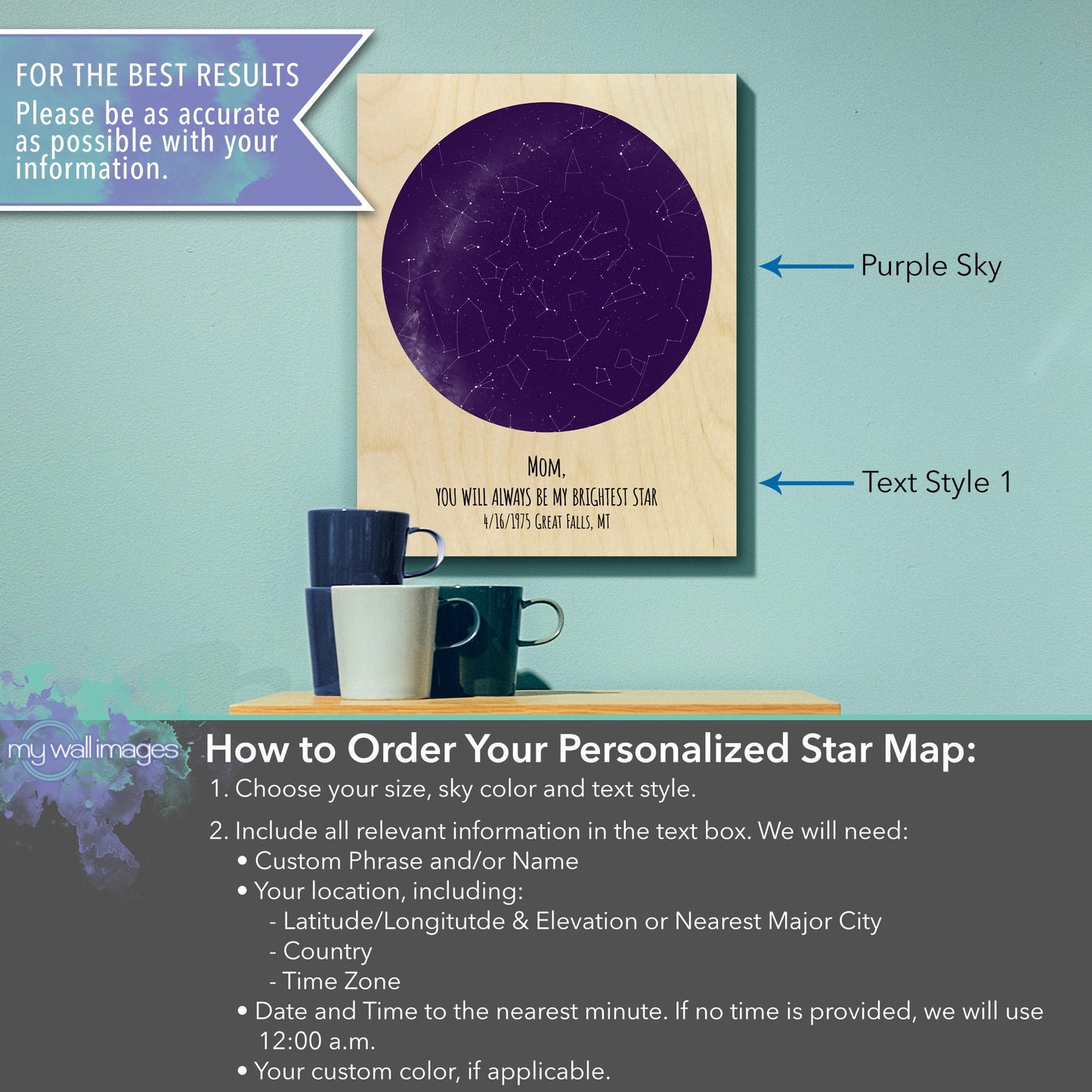 Mother's Gift Custom Star Map Wood Print MWW0003