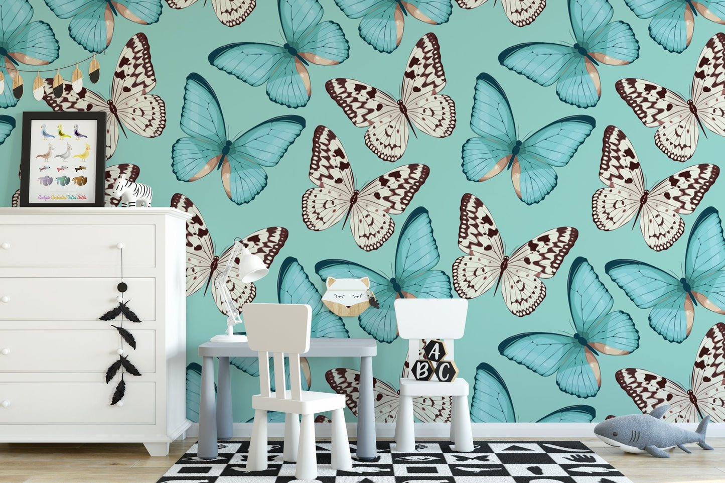 Turquoise and White Butterflies Wallpaper MW1329