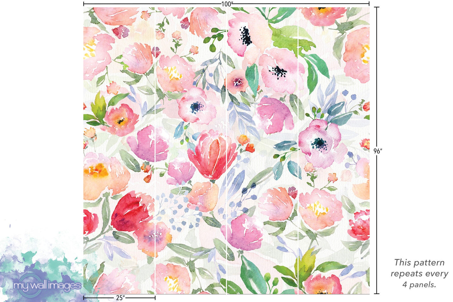 Large Blushing Watercolor Flower Blooms Wallpaper MW1037XL