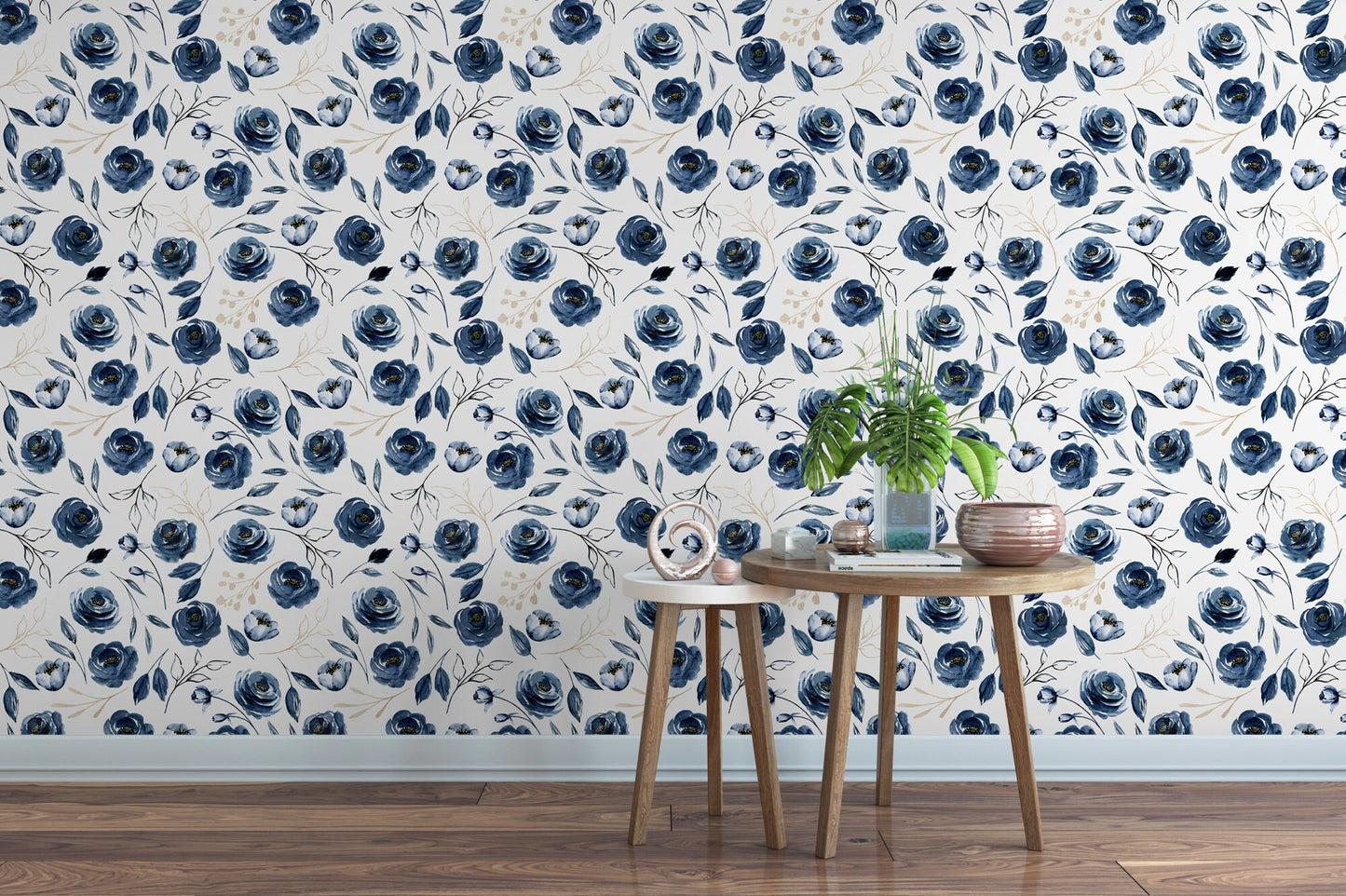 Blue Floral Navy Wallpaper MW1198sm