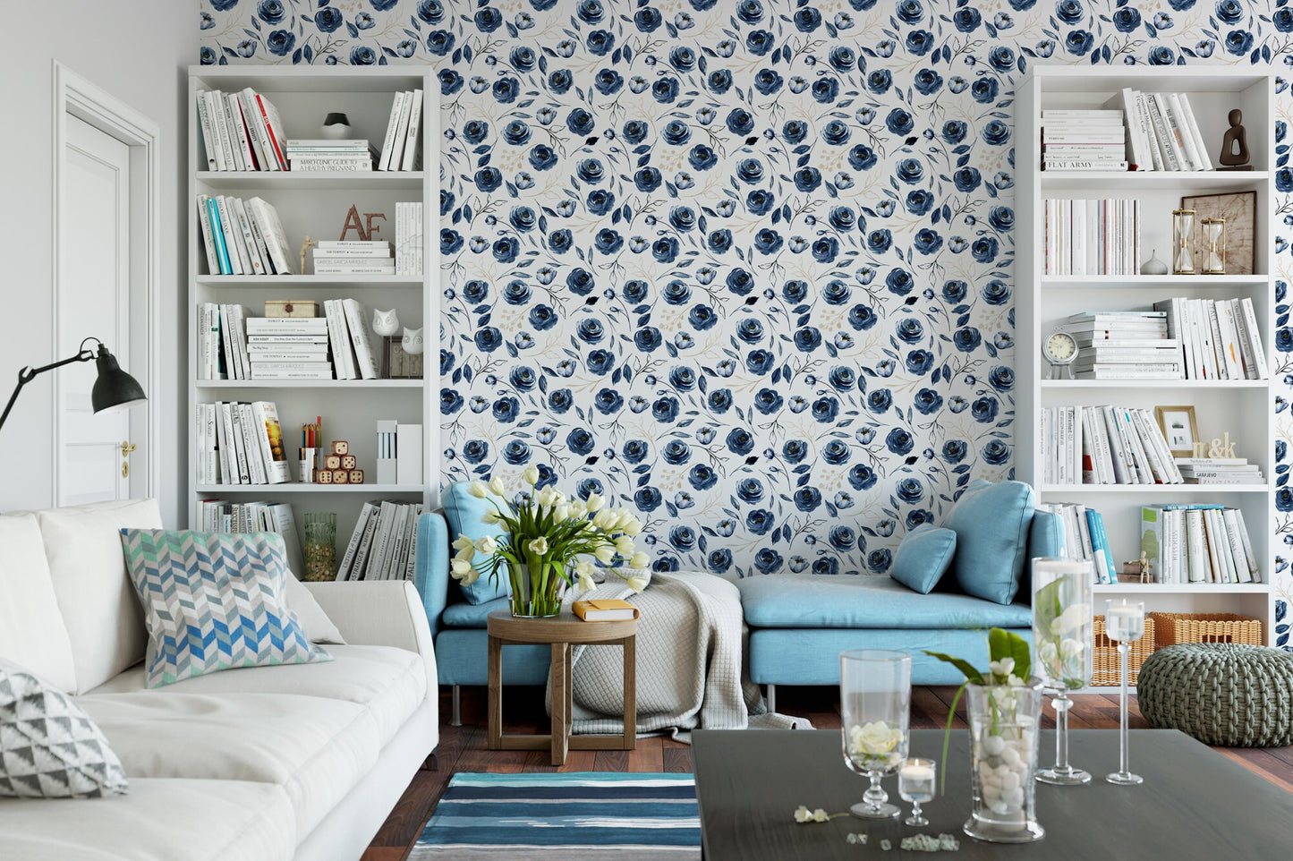 Blue Floral Navy Wallpaper MW1198sm