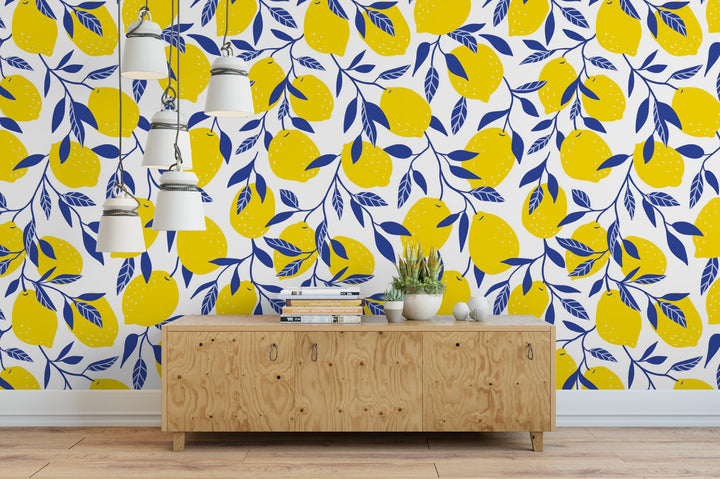 Lemons with Blue Leaves Wallpaper MW1367