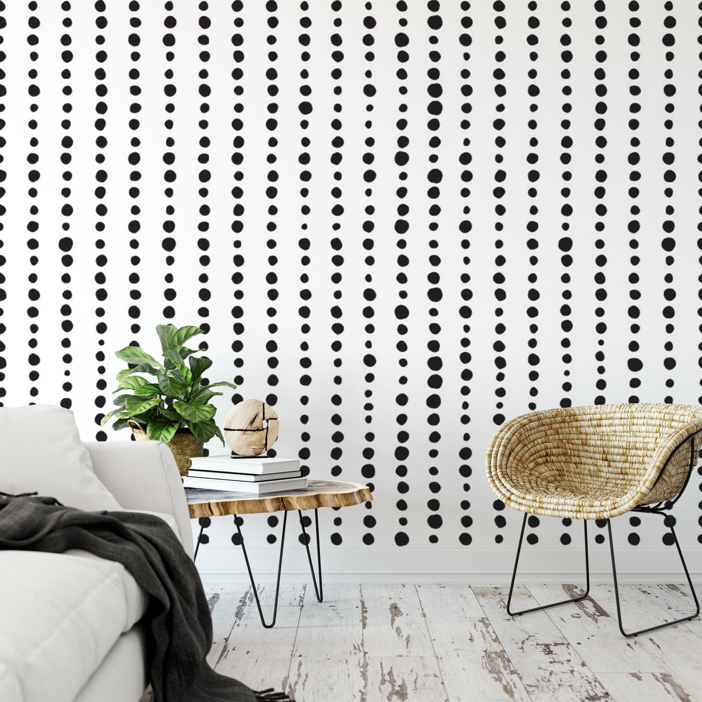 Artsy Black Dots Lines Modern Wallpaper MW1422