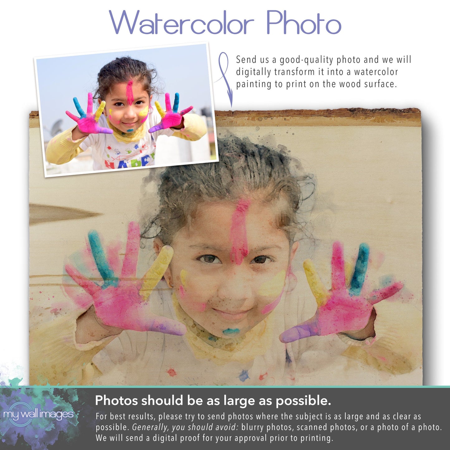Watercolor Portrait, Custom Photo On Wood MWW0014