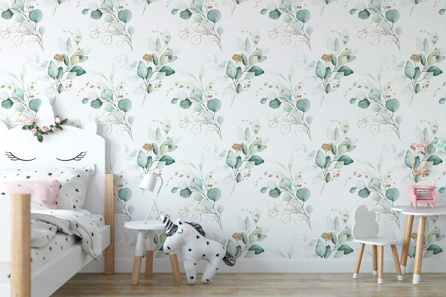 Green and Gold Eucalyptus Leaf Wallpaper MW1316sm