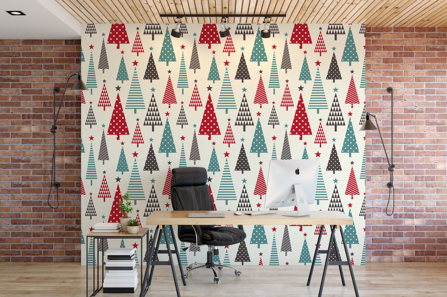 Colorful Christmas Trees, Red Green Removable Wallpaper, Wall Art, Peel and Stick Wallpaper, Mural, Accent Wall, Holiday Wallpaper, MW1205