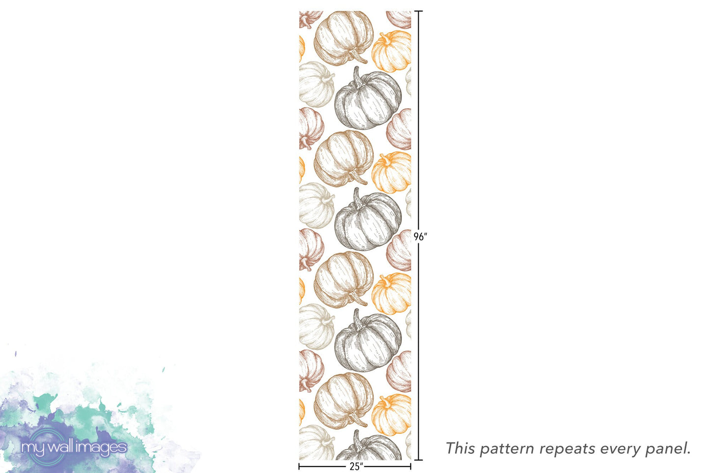 Pumpkin Sketches Removable Wallpaper, Wall Art, Peel and Stick Wallpaper, Mural, Fall Wallpaper, Accent Wall, MW1468