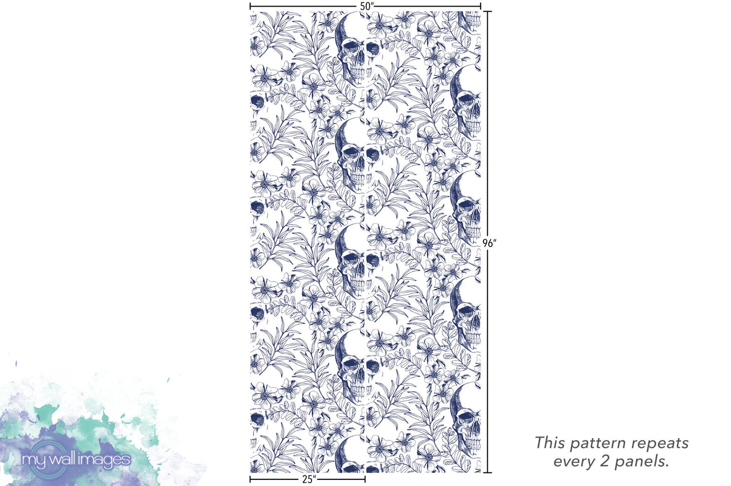 Skulls and Blue Floral Wallpaper MW1499