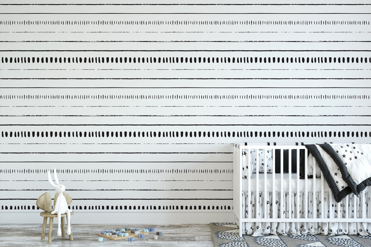 Black and White Hand Drawn Stripes Wallpaper MW1509