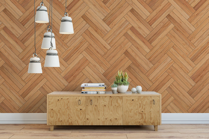 Natural Wood Texture Herringbone Light Brown Wallpaper MW1578