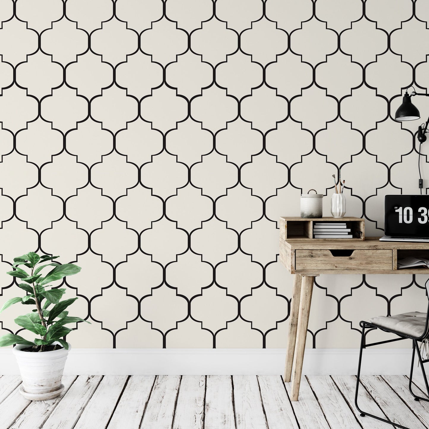 Black and Cream Moroccan Wallpaper MW1555